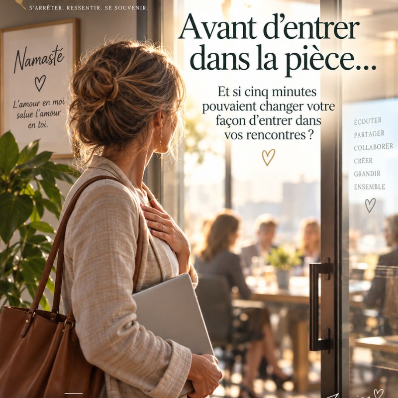 jeune femme avant d'entrer dans une salle de reunion